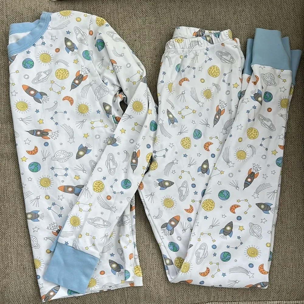 Magnolia White and Blue Pajama Sets with Space-Themed Design